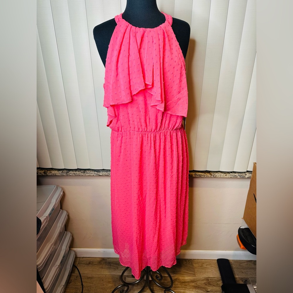 MAIA Pink Sleeveless Ruffle Midi Dress Size 12